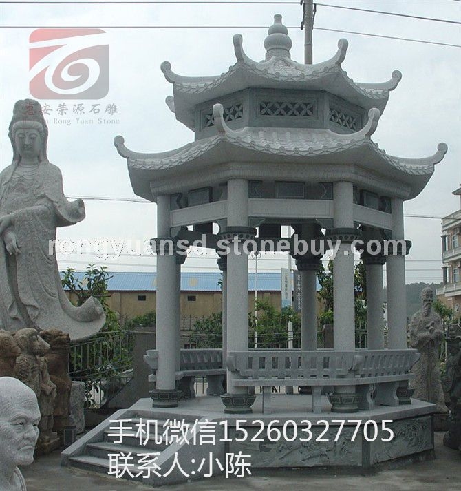 石雕仿古六角凉亭 花岗岩凉亭 单层石亭 园林景观 双层凉亭  户外石亭