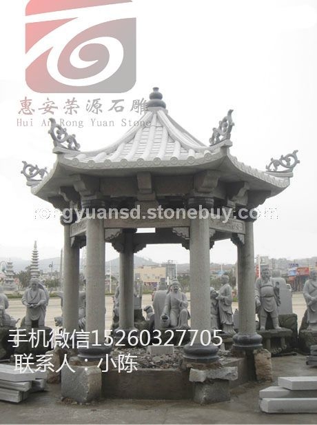 石雕仿古六角凉亭 花岗岩凉亭 单层石亭 园林景观 双层凉亭  户外石亭