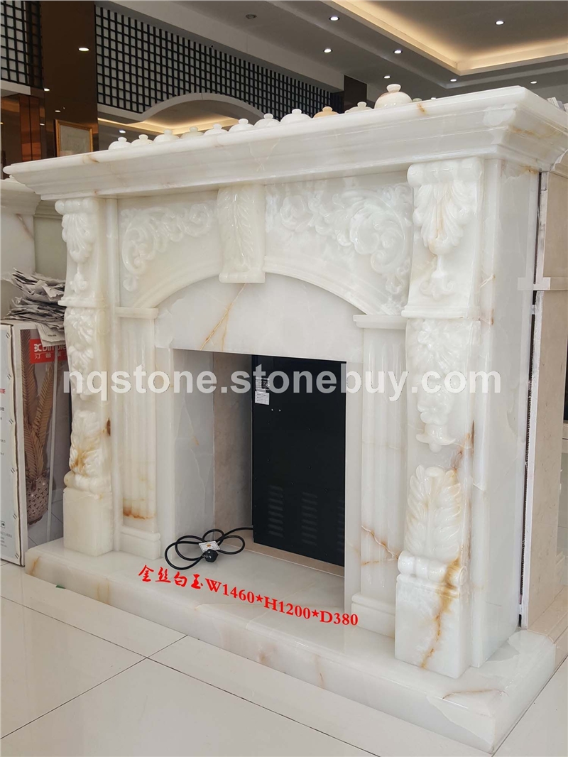 F-121进口金丝白玉石壁炉FIREPLACE