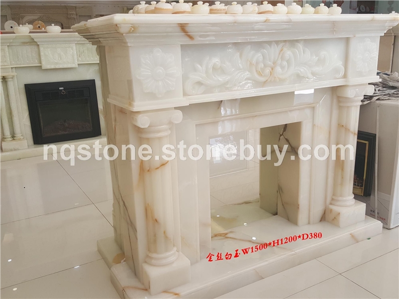 F-258进口金丝白玉石壁炉架 FIREPLACE MANTEL
