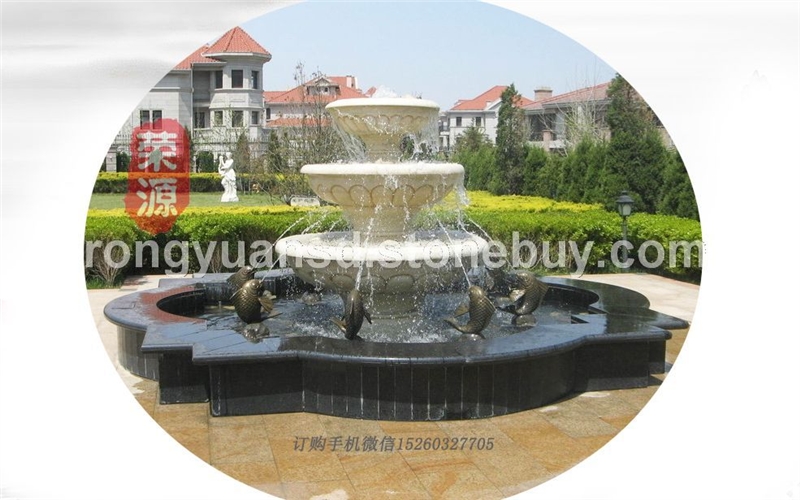 黄锈石喷泉 石雕喷水池园林雕刻，动物 人物石雕 喷水池 花钵栏杆 花岗岩石材雕塑