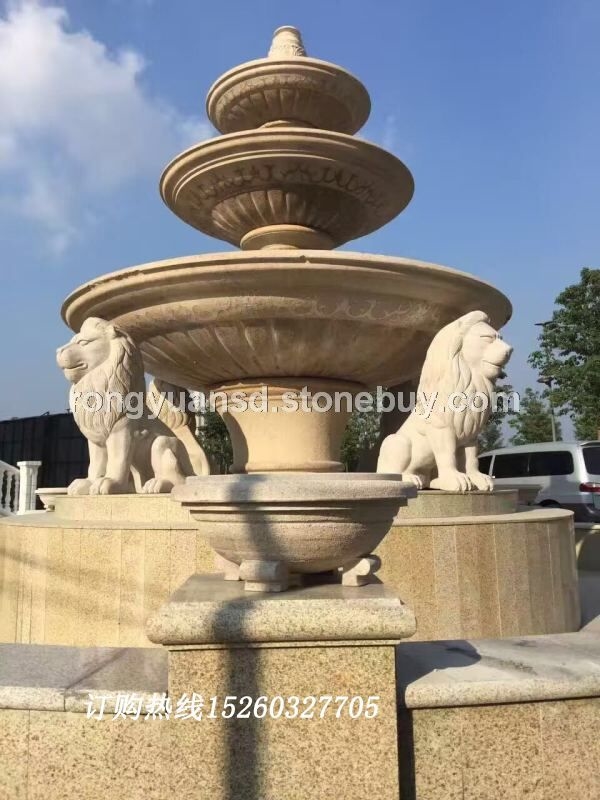 黃銹石噴泉 石雕噴水池園林雕刻，動(dòng)物 人物石雕 噴水池 花缽欄桿 花崗巖石材雕塑