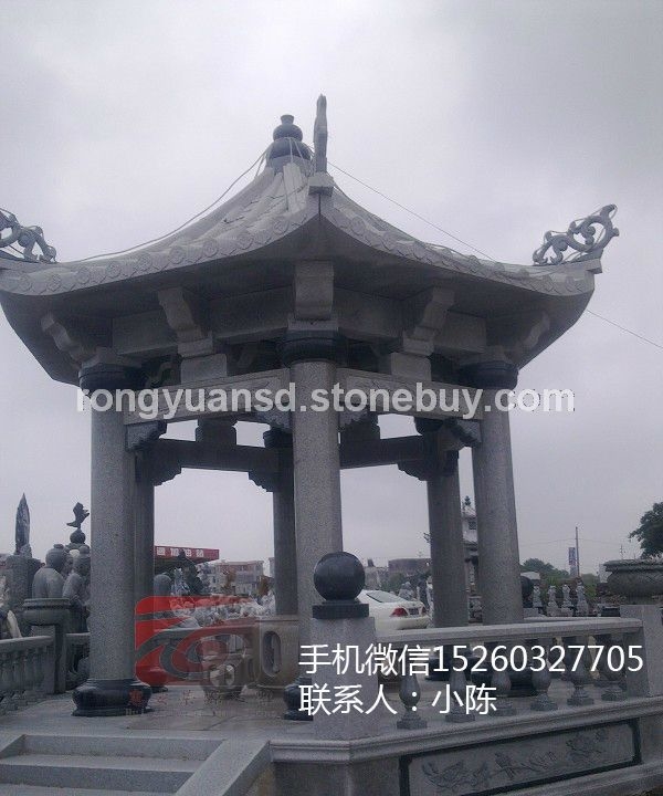 石雕仿古六角凉亭 花岗岩凉亭 单层石亭 园林景观 双层凉亭  户外石亭
