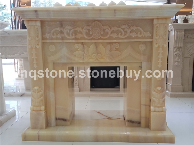 F-222天然进口蜜桃玉石雕花壁炉架ROSA ONYX FIREPLACE