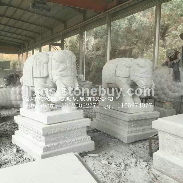 芝麻白大象 福建大象石雕厂 背驮宝瓶石雕大象