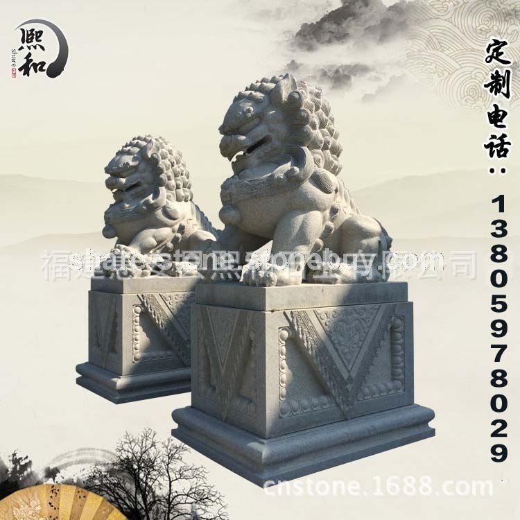 批发定做麻石花岗岩镇门狮子 石雕狮子摆件 款式多样 货期保证