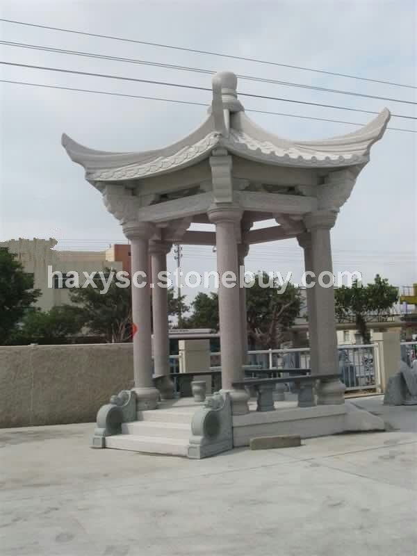 庭院寺庙景区石亭子，石雕，浮雕，石桌椅
