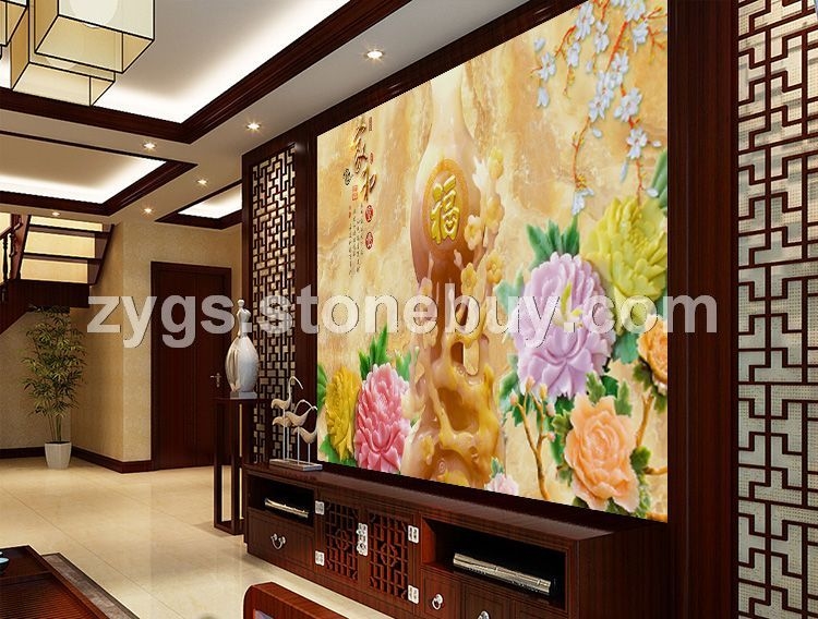 中式装修仿玉雕电视墙 人造石电视背景墙