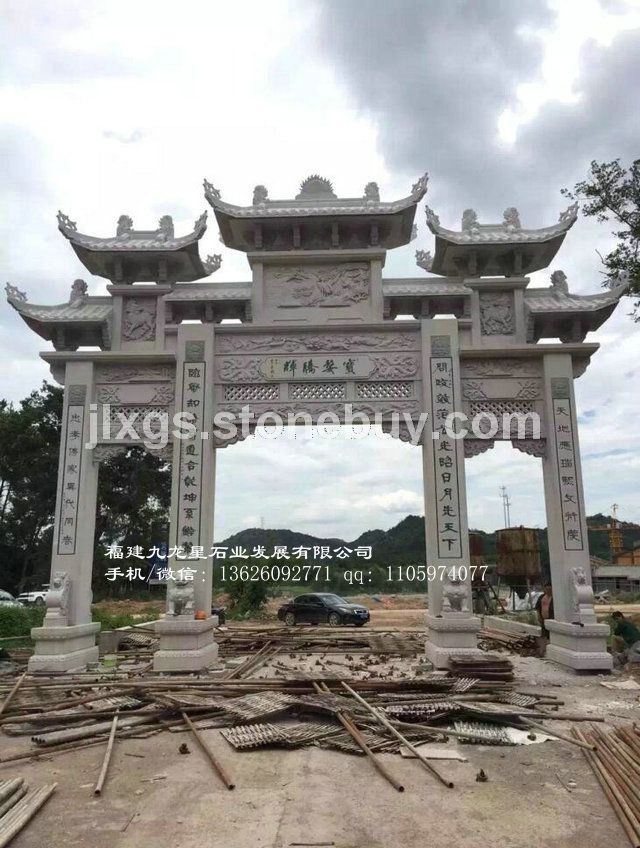 石雕牌坊制作厂家 芝麻白山门 惠安石雕牌坊