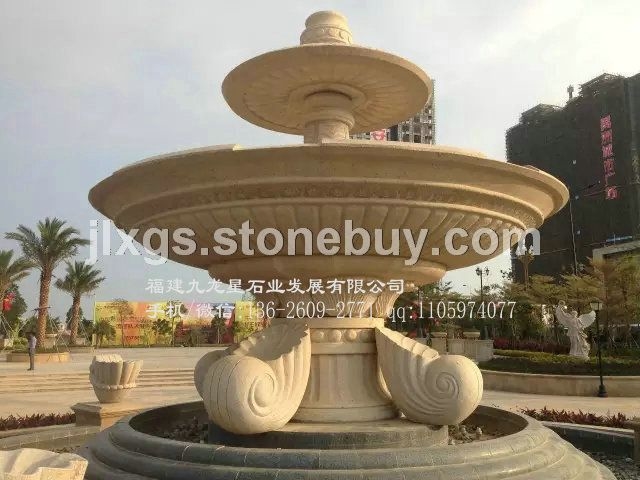 埃及米黄石材水钵喷泉 广场园林景观石雕喷泉水钵