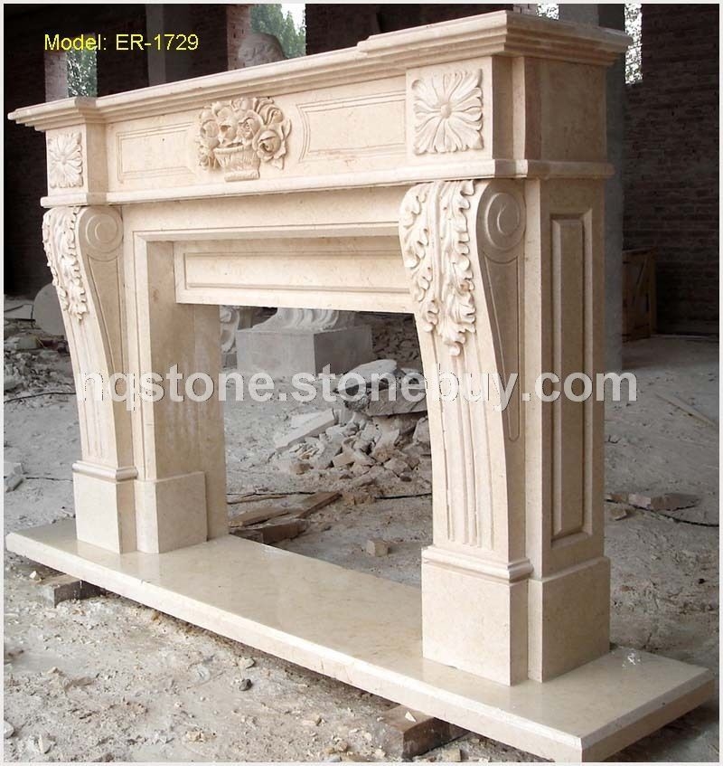 F-069米黃大理石雕刻壁爐Fireplace Mantel