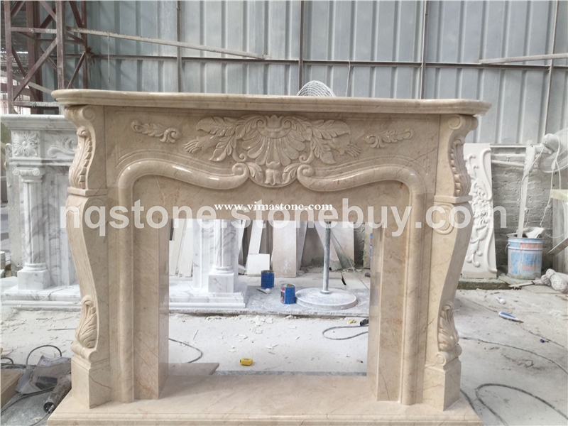 F-190出口俄罗斯天然米黄大理石壁炉fireplace）
