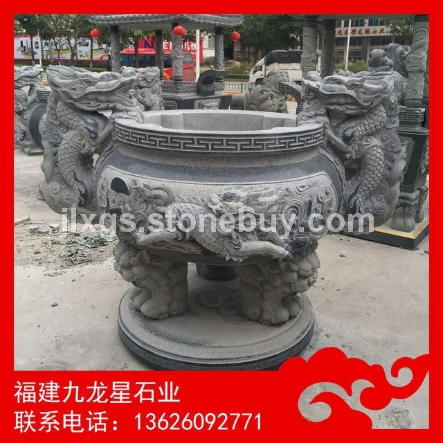 庙宇供奉石头香炉 芝麻灰石雕香炉 天公炉
