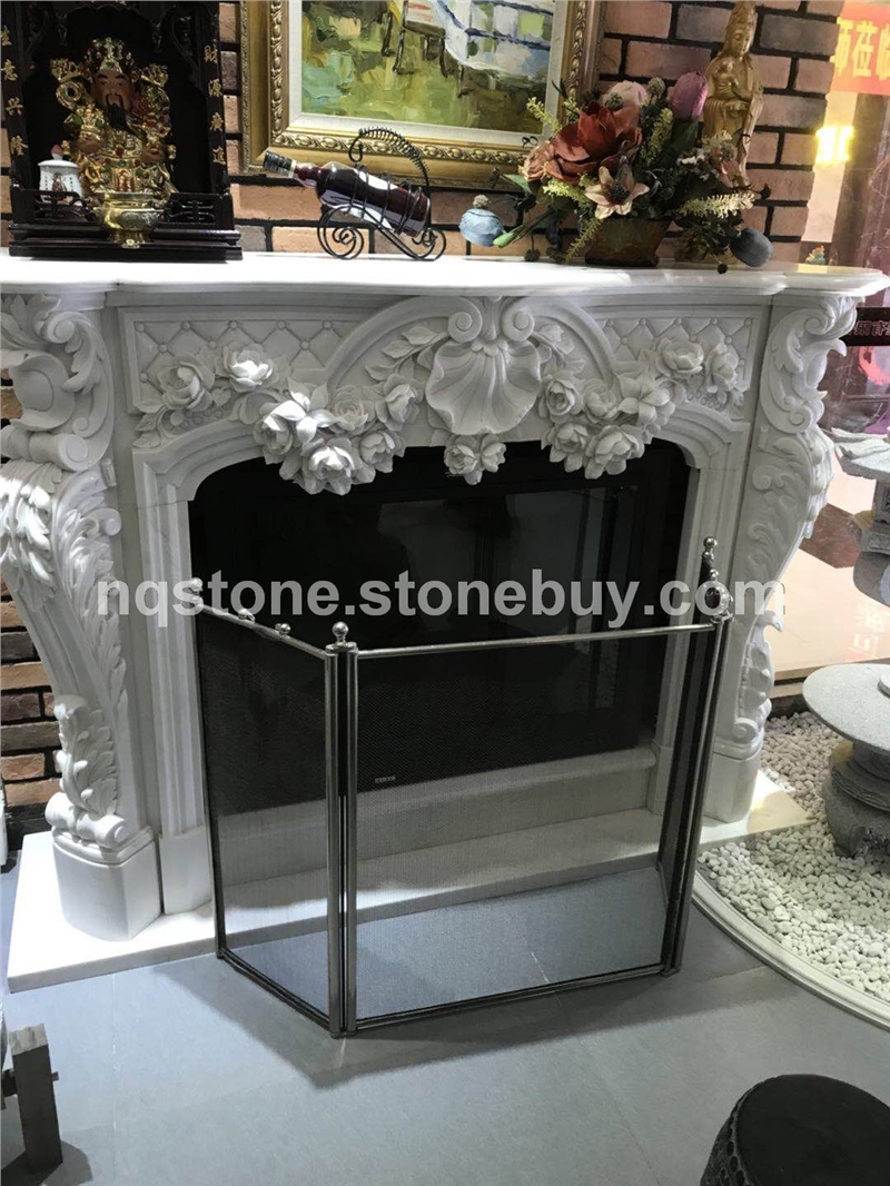 汉白玉手工雕刻壁炉架CREMA MARBLE MANTEL