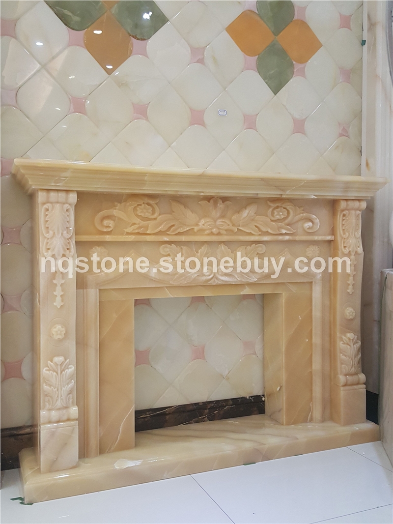 蜜桃玉手工雕刻壁炉架AMERICAN FIREPLACE MANTEL