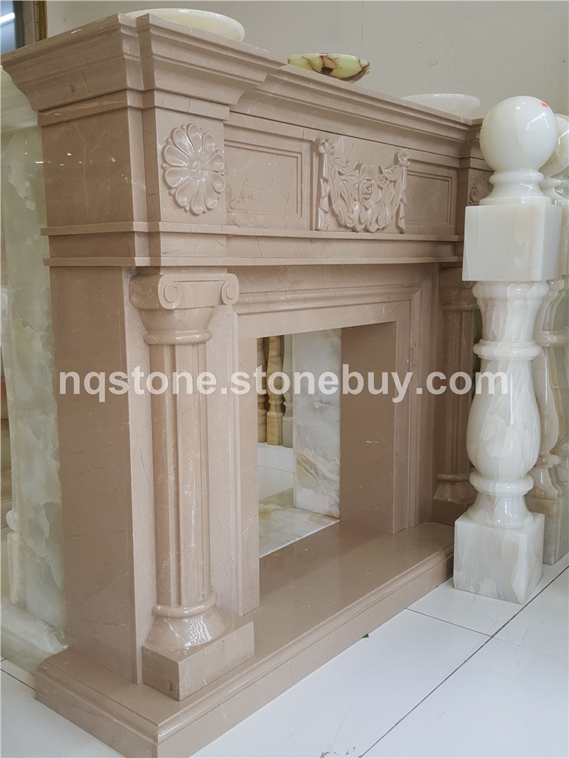 F-026金世纪米黄大理石雕刻壁炉Fireplace Mantel）