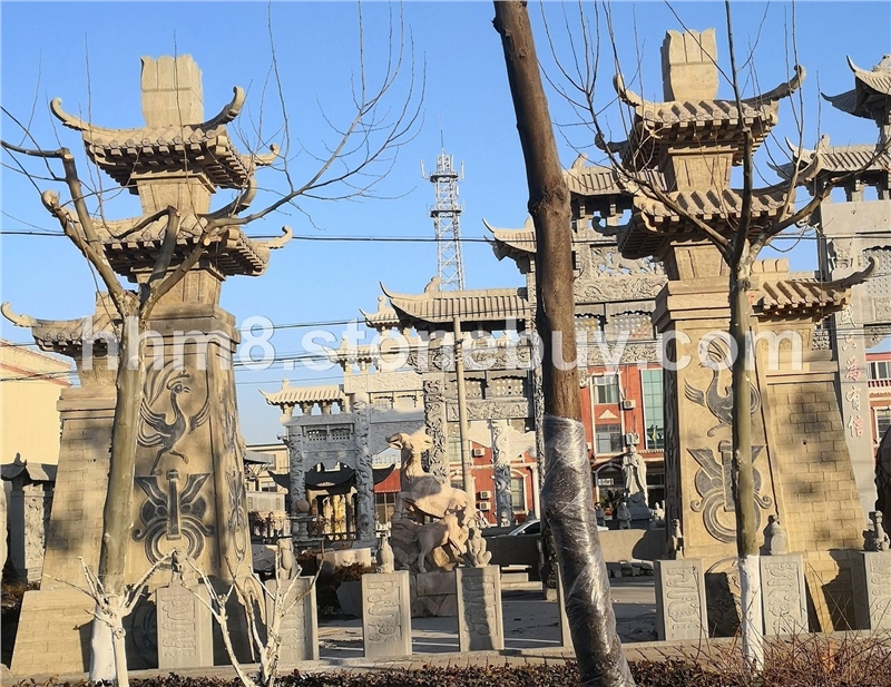 石闕石雕漢闕石塔石亭,石雕牌坊牌樓,亭臺樓榭,藤架廊橋,石燈雪見,石桌椅凳，百龍亭園林石雕