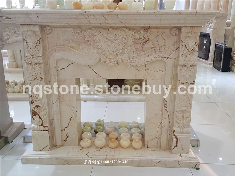 土耳其进口索菲特金大理石雕刻壁炉Fireplace Mantel）