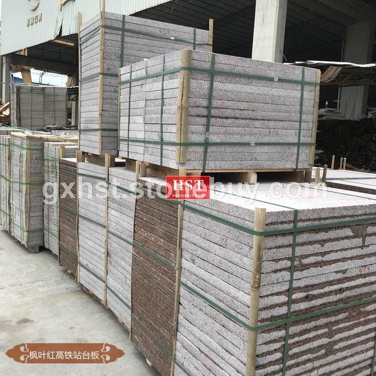 中国红高铁站台帽石 枫叶红机刨花岗石