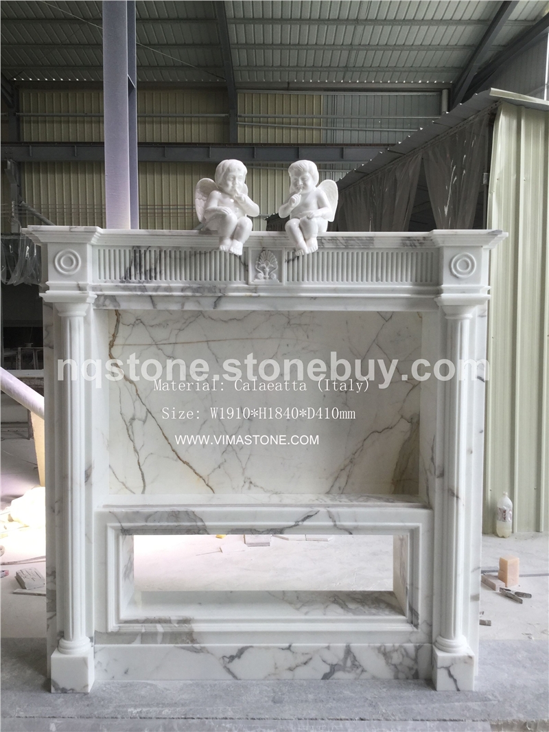 F-349酒店、别墅专用高档意大利进口雪花白大理石壁炉CALAERTTA MARBLE FIREPL