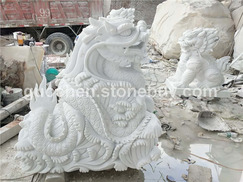 汉白玉 二龙戏珠石雕