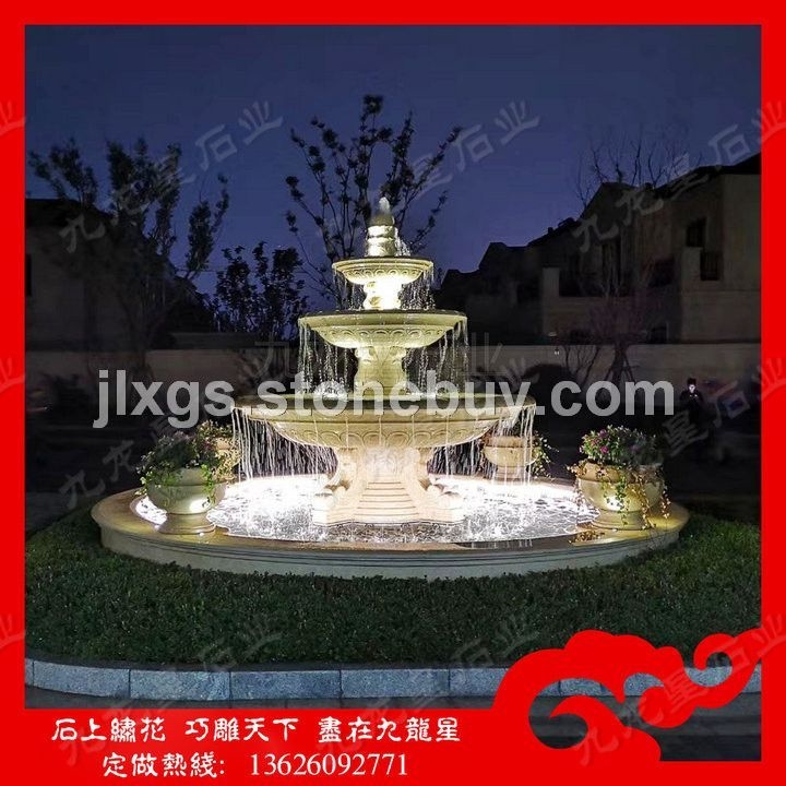 夜景的石雕水缽效果圖