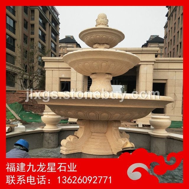 黄锈石荔枝面石雕喷泉花岗岩石雕喷泉 景观用黄锈石石材水钵