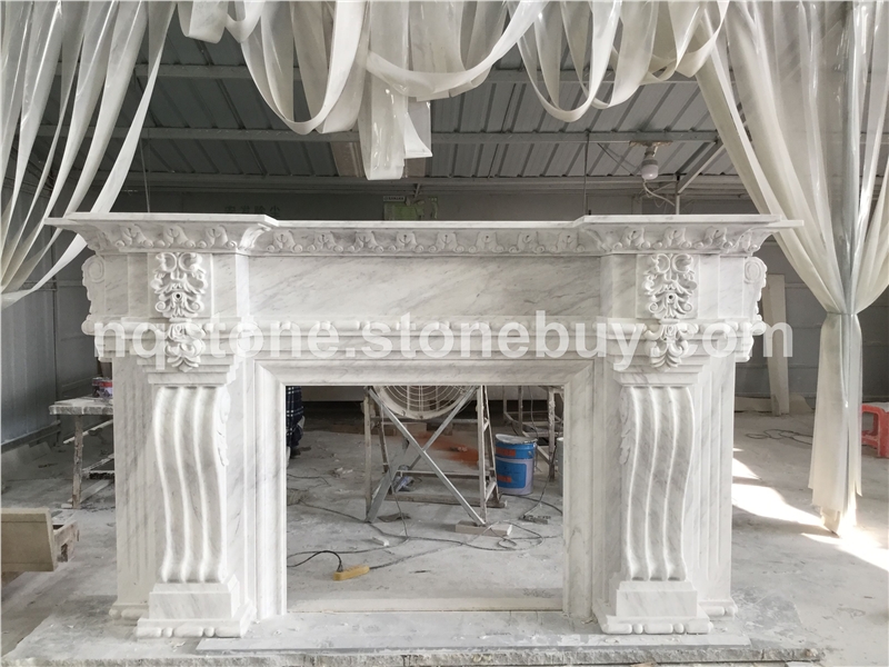 别墅大厅雅士白欧式古典壁炉Fireplace Mantel专业设计、制作石材壁炉架
