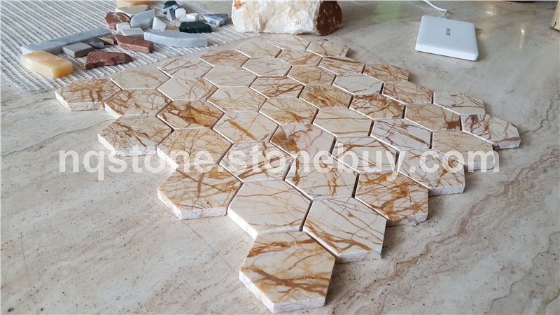 MT-011金蜘蛛大理石六角形马赛克MOSAIC