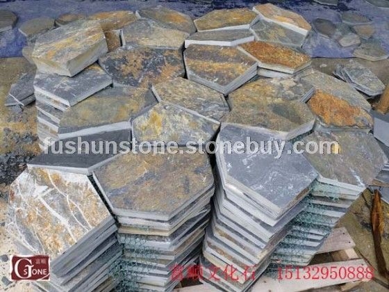 亮锈色板岩网贴冰裂纹锈色黄色