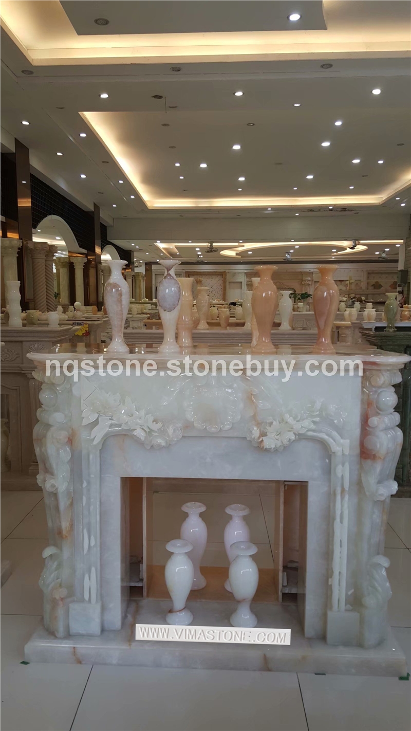 红花冰玉石雕花壁炉架ROSA ONYX FIREPLACE