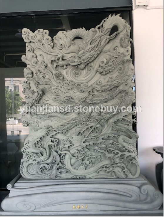 石雕浮雕屏风照墙，龙啸九天，九龙浮雕