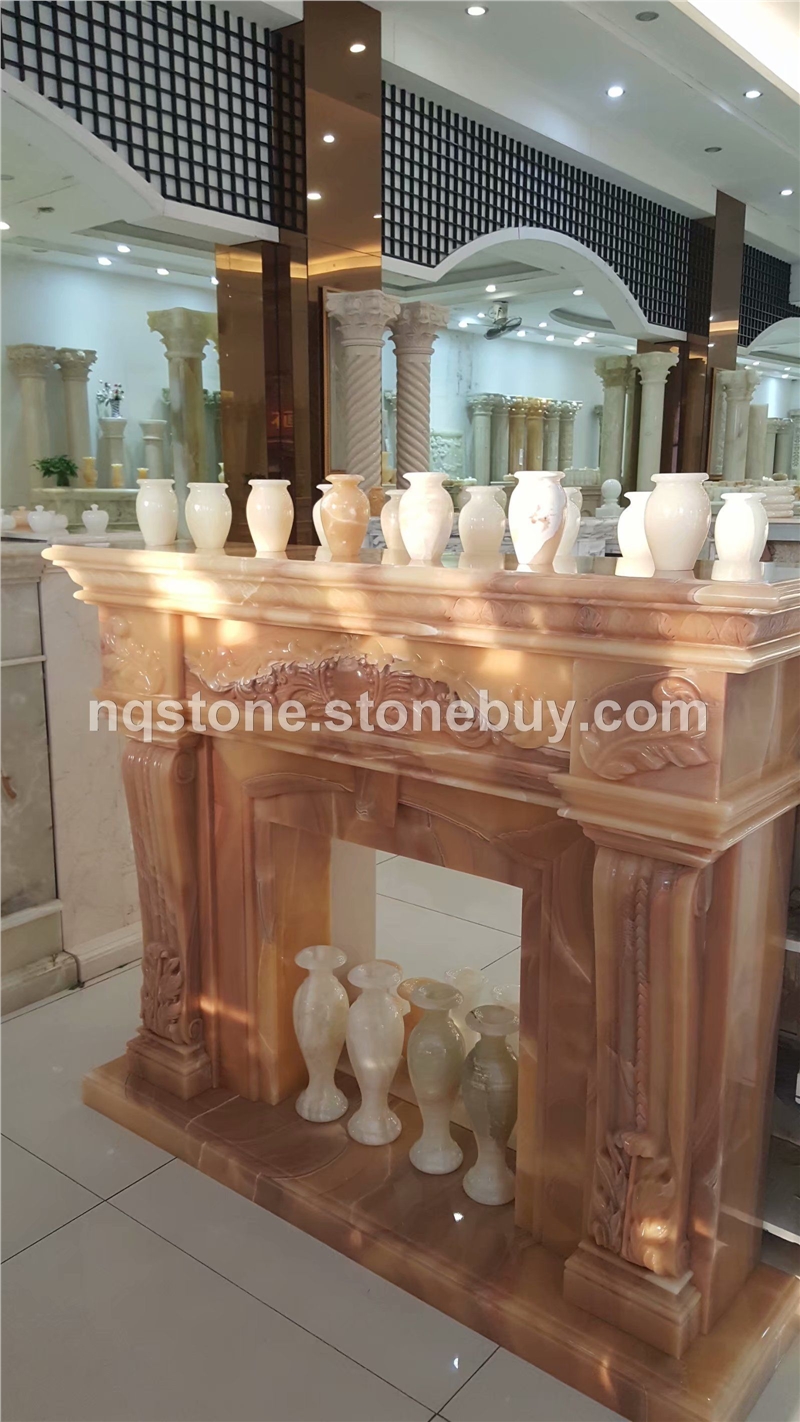F-007桔子玉雕刻壁炉YELLOW ONYX fireplace mantel