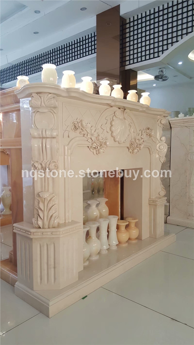 F-186老矿莎安娜米黄手工雕刻壁炉（USA CARVE MANTEL）