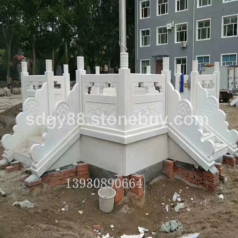 校园汉白玉石雕旗台 国旗台栏杆 生国旗旗台