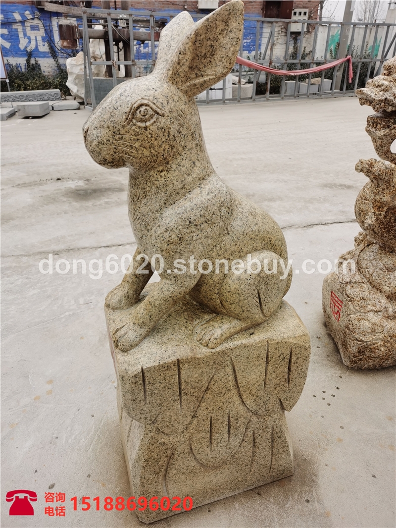 石雕兔十二生肖虎龙鸡马猪汉白玉石材雕刻室内装饰工艺品摆件