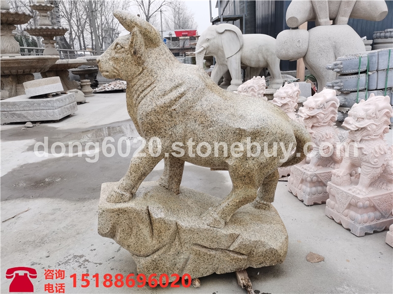 石雕十二生肖牛动物雕刻园林仿真雄鸡属相工艺品黄锈石石头招财公鸡