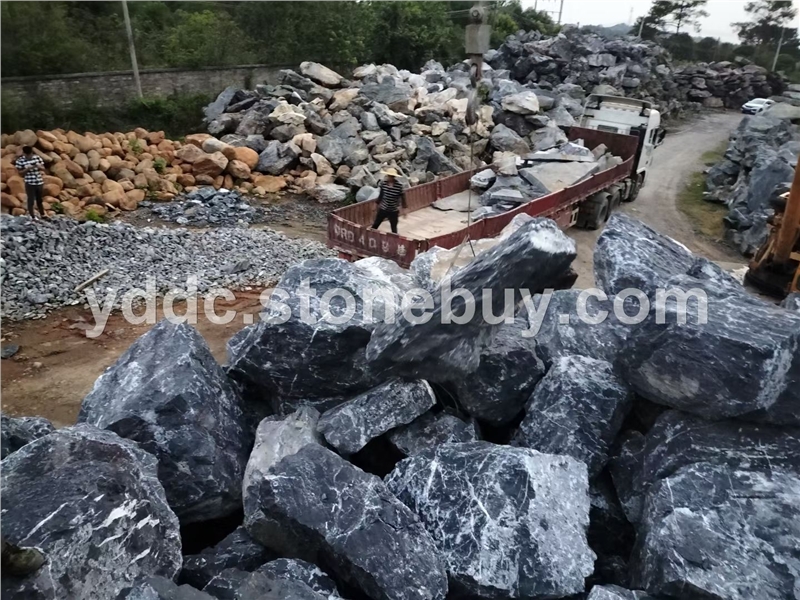枯山水园林黑山石价格景区观赏草坪石石钵石桌设计支持图纸定制加工