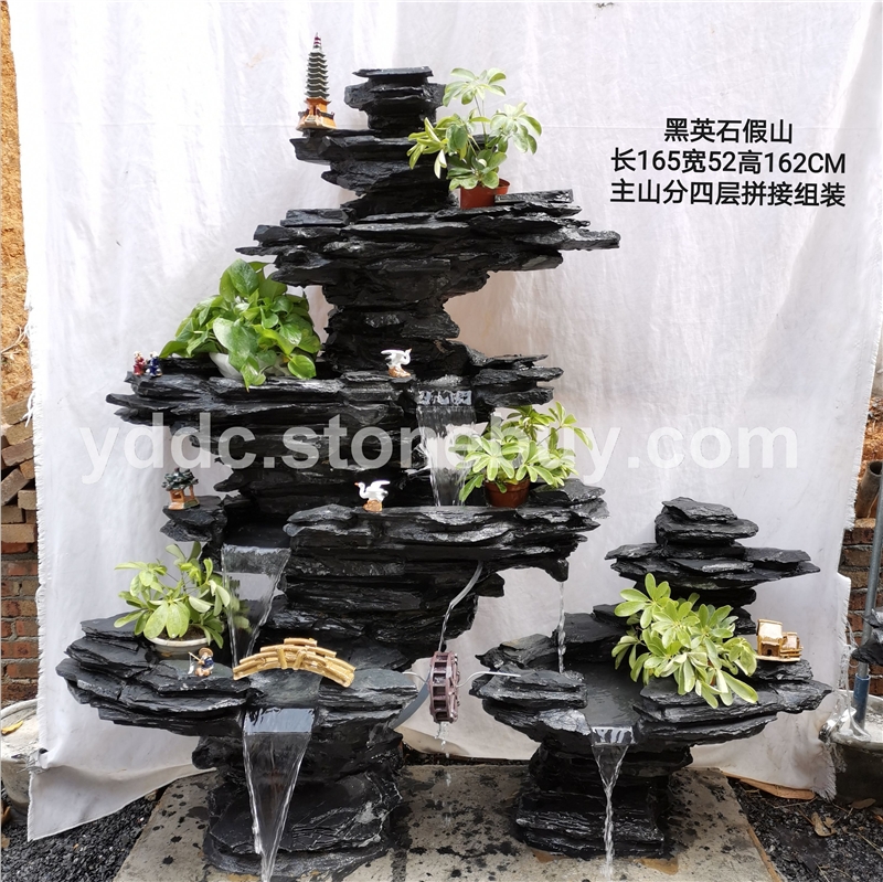 黑英石假山公园天然原石黑片石流水