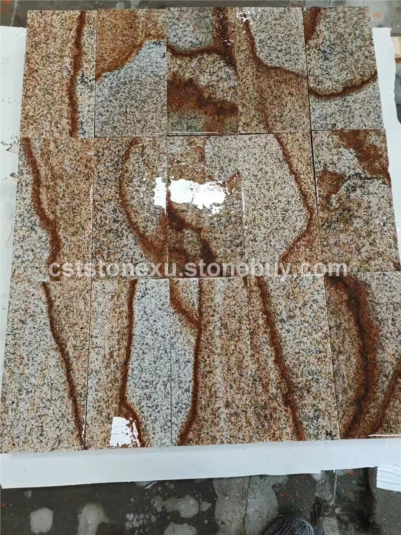 G682黄锈石火烧荔枝面扫花山水纹精品