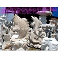 海豚石雕鱼，手工雕刻鲤鱼戏水，龙凤大鹏，大象骏马，宝瓶鹿鹤等石雕瑞兽动物