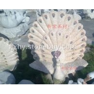 孔雀 花鳥 石雕