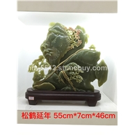 天然阿富汗古青玉松鹤延年玉雕摆件