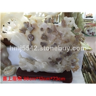 天然阿富汗白玉巧色喜上眉梢玉雕摆件