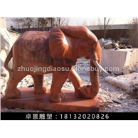大象石雕， 晚霞红大象雕塑