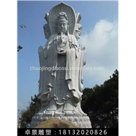 观音石雕，立式三面观音菩萨雕塑