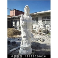 观音送子石雕，汉白玉观音送子雕塑
