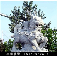 招财麒麟石雕，汉白玉招财麒麟雕塑